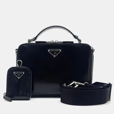 Pre-owned Prada Spazzolato Travel Crossbody Bag In Black