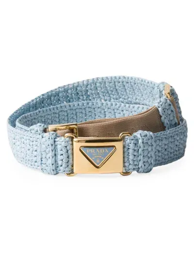 Prada Womens Light Blue Brand-plaque Woven Belt