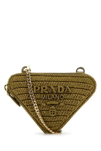 Prada Zipped Woven Mini Pouch In Green