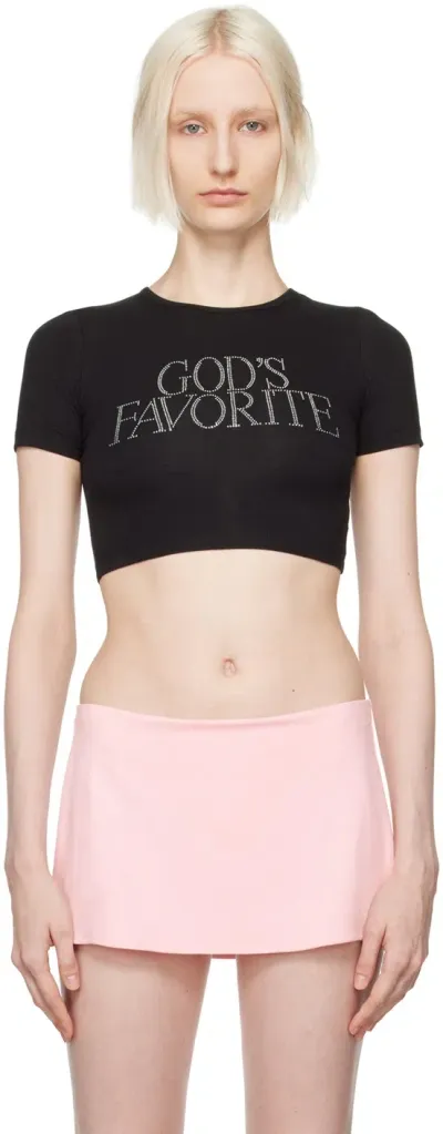 Praying Ssense Exclusive Black 'god's Favorite' Crop Rhinestone T-shirt