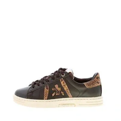 Pre-owned Premiata Damen Schuhe Schwarz Leder Russeld 6505 Sneaker Mit Python Print