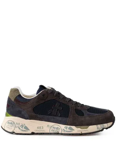 Premiata Mase Sneakers In Blue Suede And Fabric