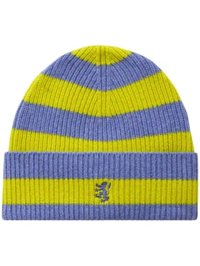 Pringle Of Scotland Striped Cashmere Beanie In Blue