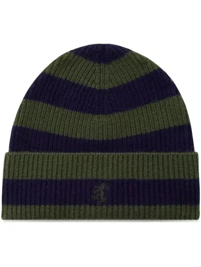 Pringle Of Scotland Striped Cashmere Beanie In Blue