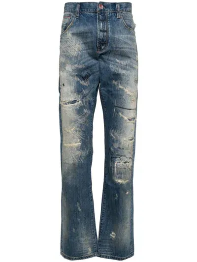 Private Stock Whiskering Effect Jeans In Blue