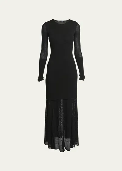 Proenza Schouler Anita Sheer Mesh Knit Long Dress In Black