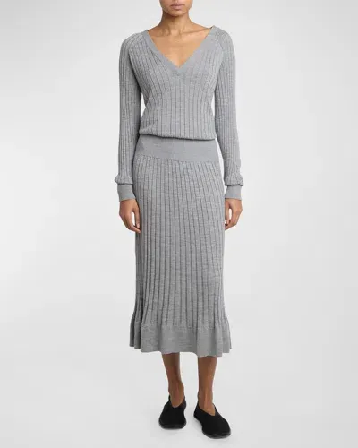 Proenza Schouler Eden Superfine Merino Wool And Silk Knit Dress In Light Grey Melange