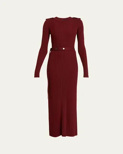 Proenza Schouler Lauryn Belted Silk-viscose Knit Maxi Sweater Dress In Dark Red