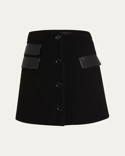 Proenza Schouler Mei Faux Leather Pocket Button-front Wool Mini Skirt In Black