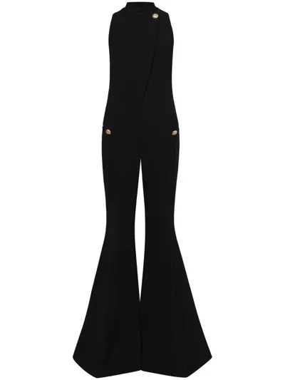 Proenza Schouler Suiting Side-stripe Flared Tuxedo Jumpsuit In Black