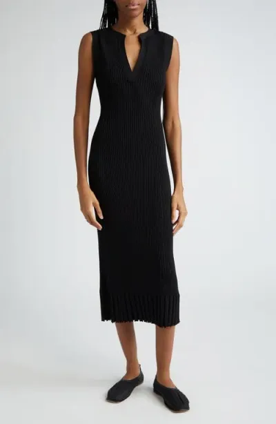 Proenza Schouler Tatum V-neck Sleeveless Rib Knit Midi Dress In Black