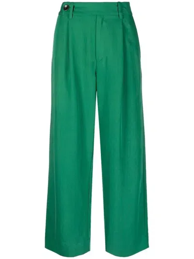 Proenza Schouler White Label Drapey Suiting Wide-leg Cropped Pants In Green