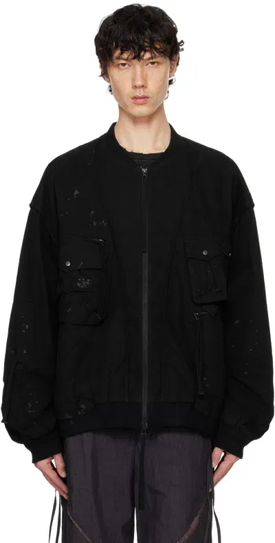 Professor.e Black Parachute Cargo Bomber Jacket In Washed Black