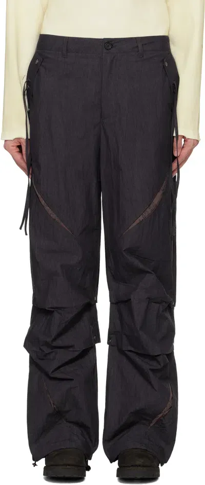 Professor.e Gray Parachute Worker Trousers In Black