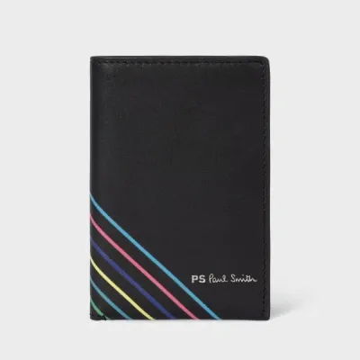 Ps By Paul Smith Black 'sports Stripe' Slim Leather Wallet