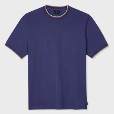 Ps By Paul Smith Blue Cotton Jacquard Contrast-tipping T-shirt