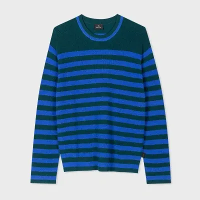 Ps By Paul Smith Blue Mohair-blend Striped Sweater