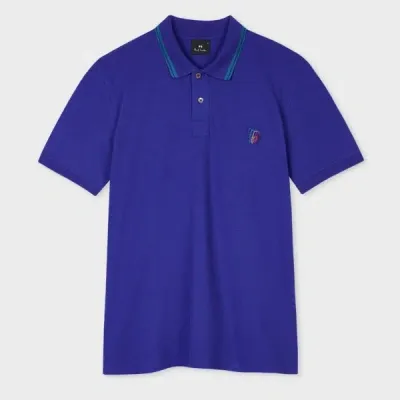 Ps By Paul Smith Dark Blue Stretch-cotton 'broad Stripe Zebra' Polo Shirt