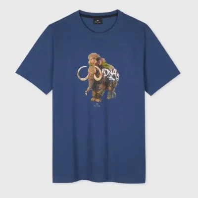 Ps By Paul Smith Dark Indigo 'graffiti Mammoth' Print T-shirt Blue