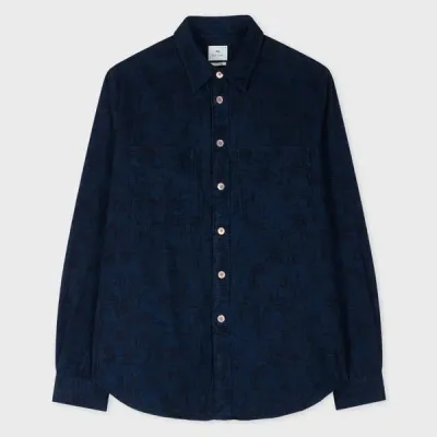 Ps By Paul Smith Dark Navy 'le Soir' Print Corduroy Shirt Blue