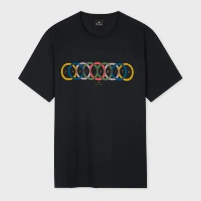 Ps By Paul Smith Dark Navy 'overlapping Circles' Print T-shirt Blue