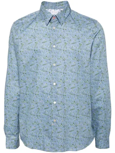 Ps By Paul Smith Floral-print Poplin Shirt In Blue