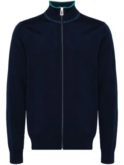 Ps By Paul Smith High-neck Zip-up Cardigan In Blue