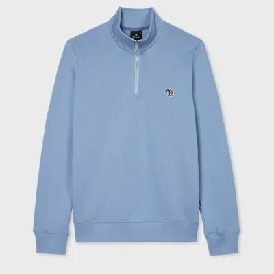 Ps By Paul Smith Light Blue Zebra Logo Zip-neck Sweatshirt