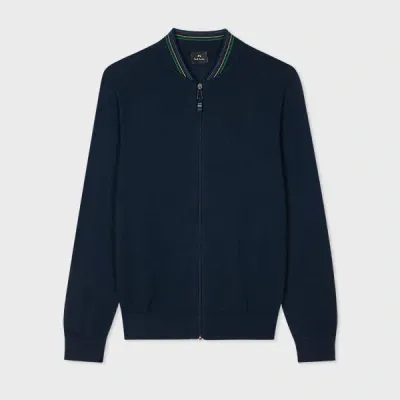 Ps By Paul Smith Navy Cotton-blend Zip-through Cardigan Blue