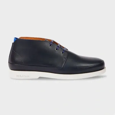 Ps By Paul Smith Navy Leather 'crane' Chukka Boots Blue