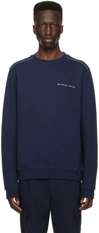 Ps By Paul Smith Navy Embroidered Sweater In Blue