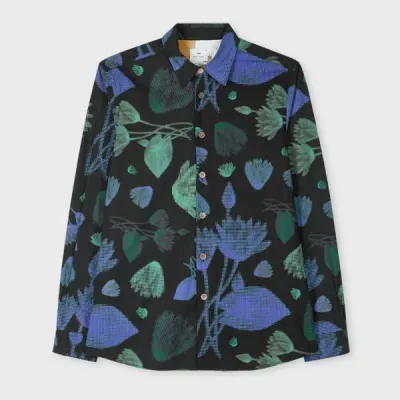 Ps By Paul Smith Navy 'half Tone Floral' Cotton Shirt Blue