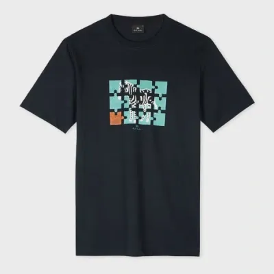 Ps By Paul Smith Navy 'zebra Jigsaw' Print T-shirt Blue