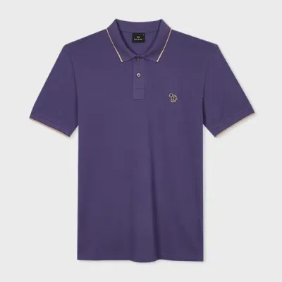 Ps By Paul Smith Slim-fit Dark Cobalt Zebra Logo Polo Shirt With Cream Tipping Blue