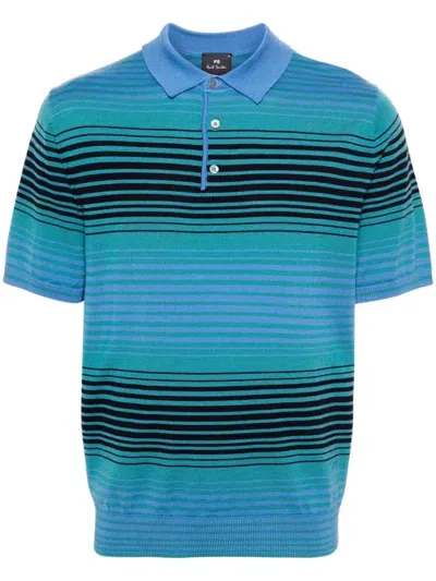 Ps By Paul Smith Stripe Merino-wool Polo Shirt In Blue