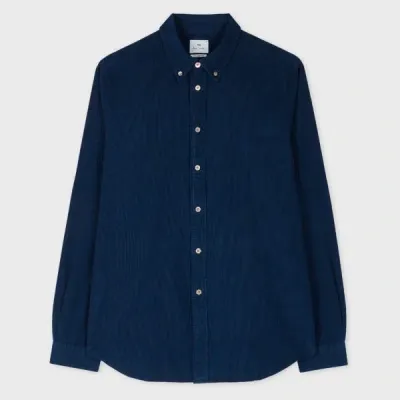 Ps By Paul Smith Tailored-fit Dark Navy Corduroy Button-down Shirt Blue