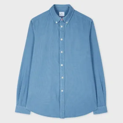 Ps By Paul Smith Tailored-fit Pale Blue Corduroy Button-down Shirt