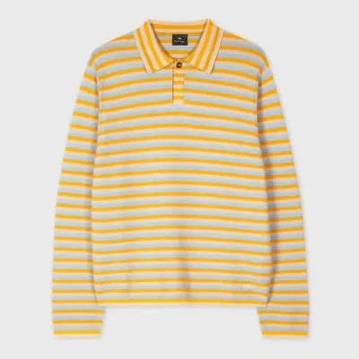 Ps By Paul Smith Yellow Faded Stripe Knitted Cotton Polo Shirt Blue