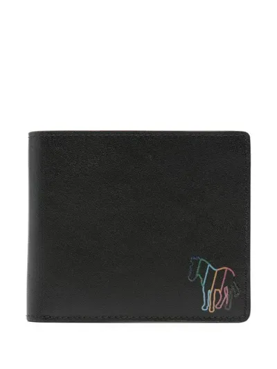 Ps By Paul Smith Black Leather 'broad Stripe Zebra' Billfold Wallet