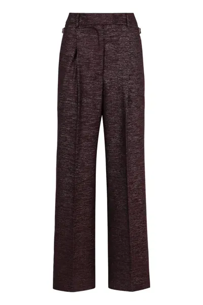 Pt Torino Knitted Lurex Wide-leg Trousers In Burgundy