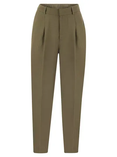 Pt01 Daisy - Viscose And Linen Trousers In Khaki