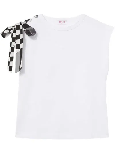 Pucci Check-ribbon Cotton T-shirt In White