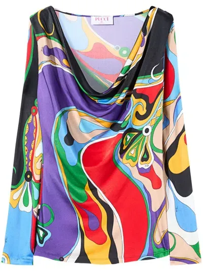 Pucci Cowl-neck Abstract Print Blouse In Purple