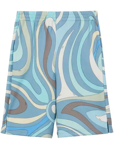 Pucci Graphic-print Cotton Shorts In Blue