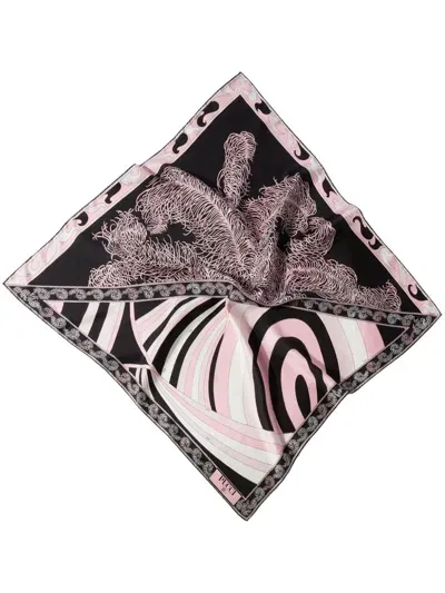 Pucci Iride And Struzzo-print Silk Scarf In Black