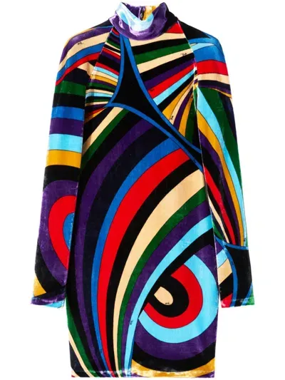 Pucci Iride-print Velvet Mini Dress In Multicolour