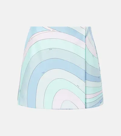 Pucci Printed Silk Twill Mini Wrap Skirt In Blue/pink