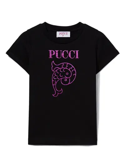 Pucci Junior Kids' Logo-print Cotton T-shirt In Black