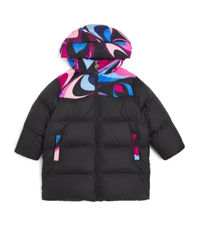 Pucci Junior Kids' Longline Puffer Jacket In Black