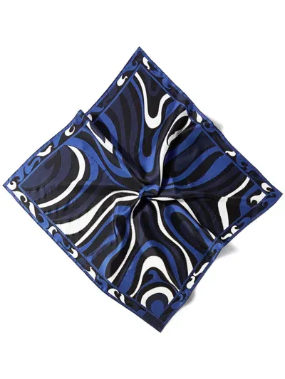 Pucci Large Marmo-print Silk Scarf In Blue